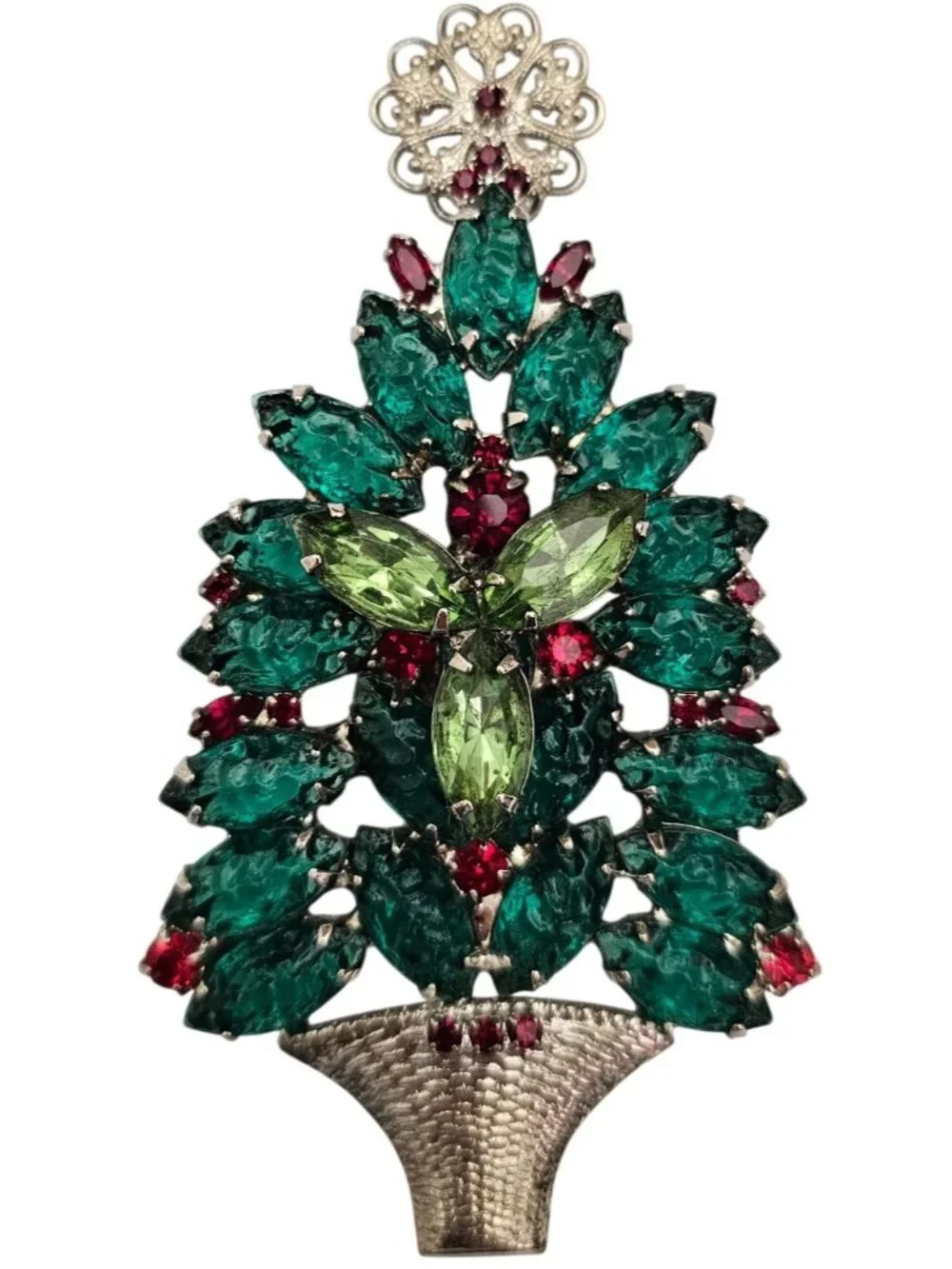 Green Rhinestone Christmas Tree Brooch Vintage Pin J841